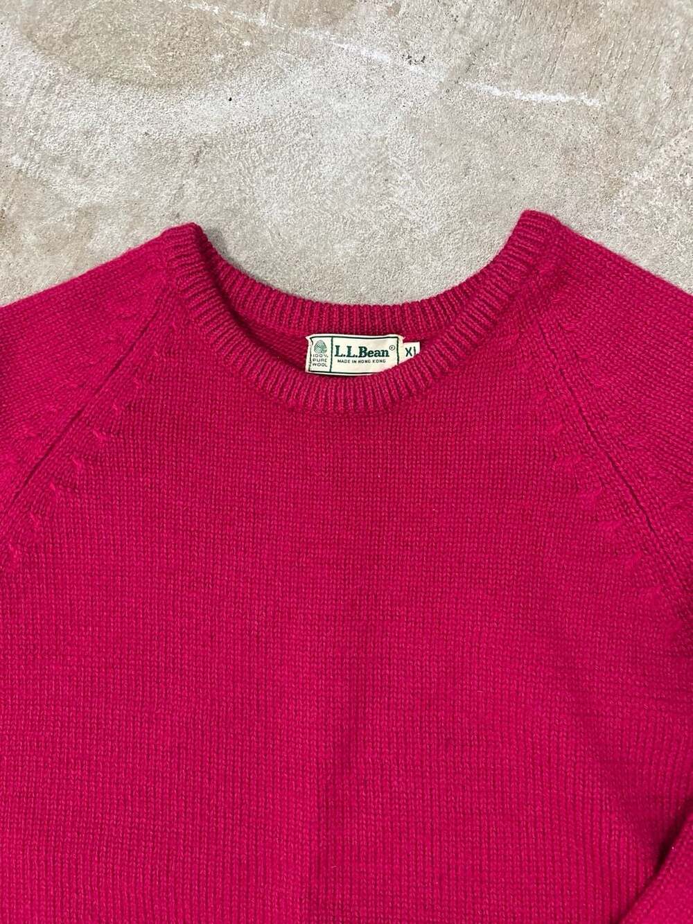 L.L. Bean Vintage 80s  100% Pure Wool Raglan Crewneck Sweater Pink Size XL